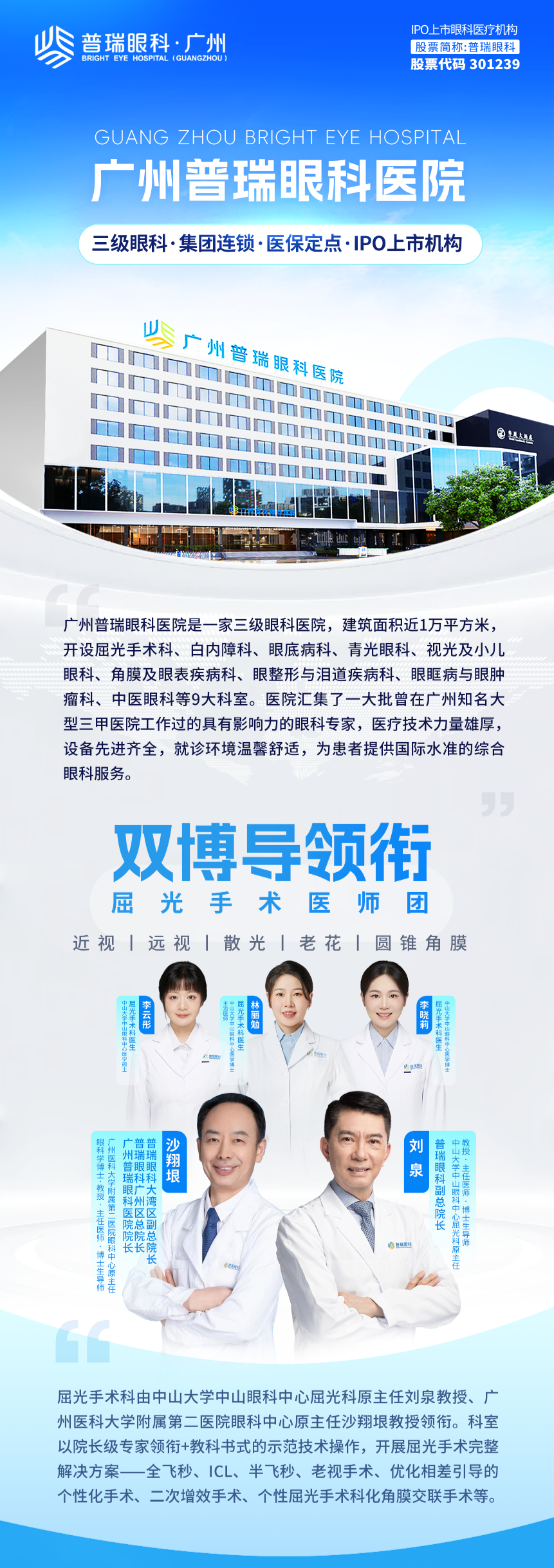 【屈光科】中山大学中山眼科中心屈光科原主任刘泉教授、广州医科大学附属第二医院眼科中心原主任沙翔垠教授 - 广州普瑞眼科医院