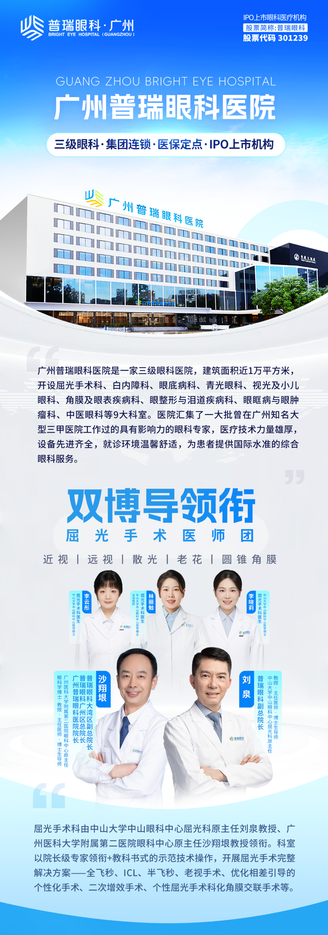 【屈光科】中山大学中山眼科中心屈光科原主任刘泉教授、广州医科大学附属第二医院眼科中心原主任沙翔垠教授 - 广州普瑞眼科医院